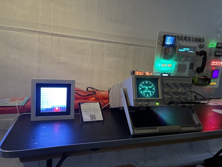 Daylight Block Clock at EMF 2026 at night